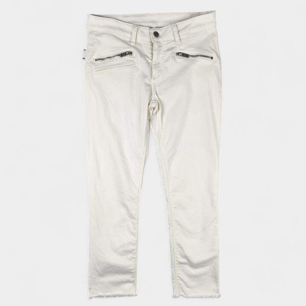 Zadig & Voltaire Jeans Womens 27 White Ava Cropped Slim-Cut Raw Hem Zipper